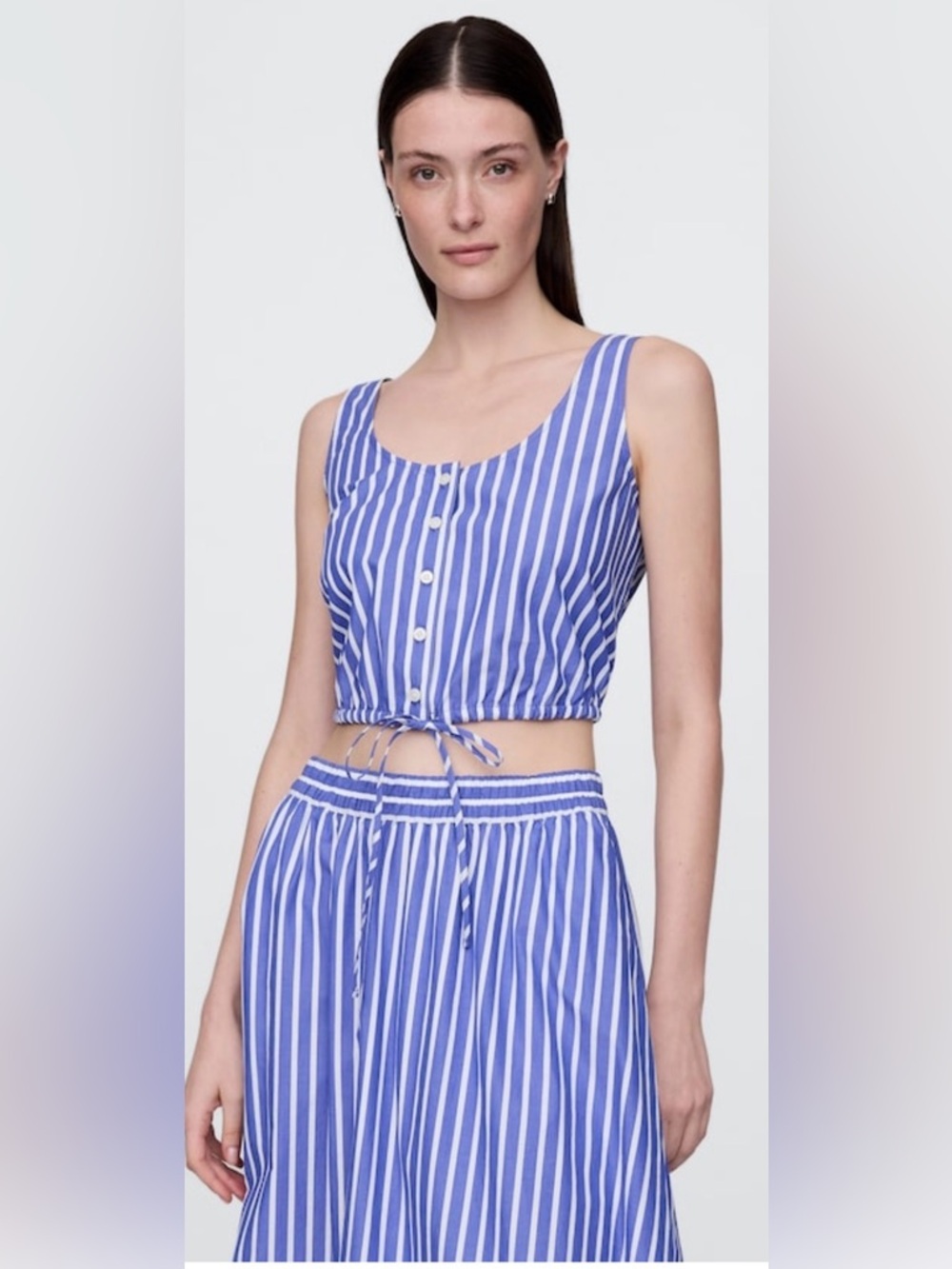 GAP Blue & White Striped Cinched-Hem Crop Top - Picture 1 of 7
